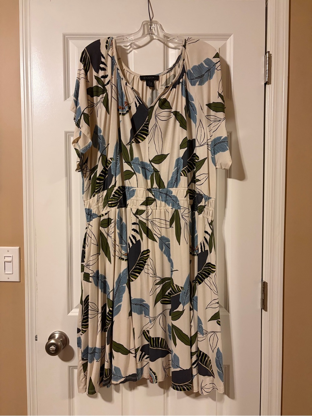 Tahari Dress with Blue and Green Leaf Print